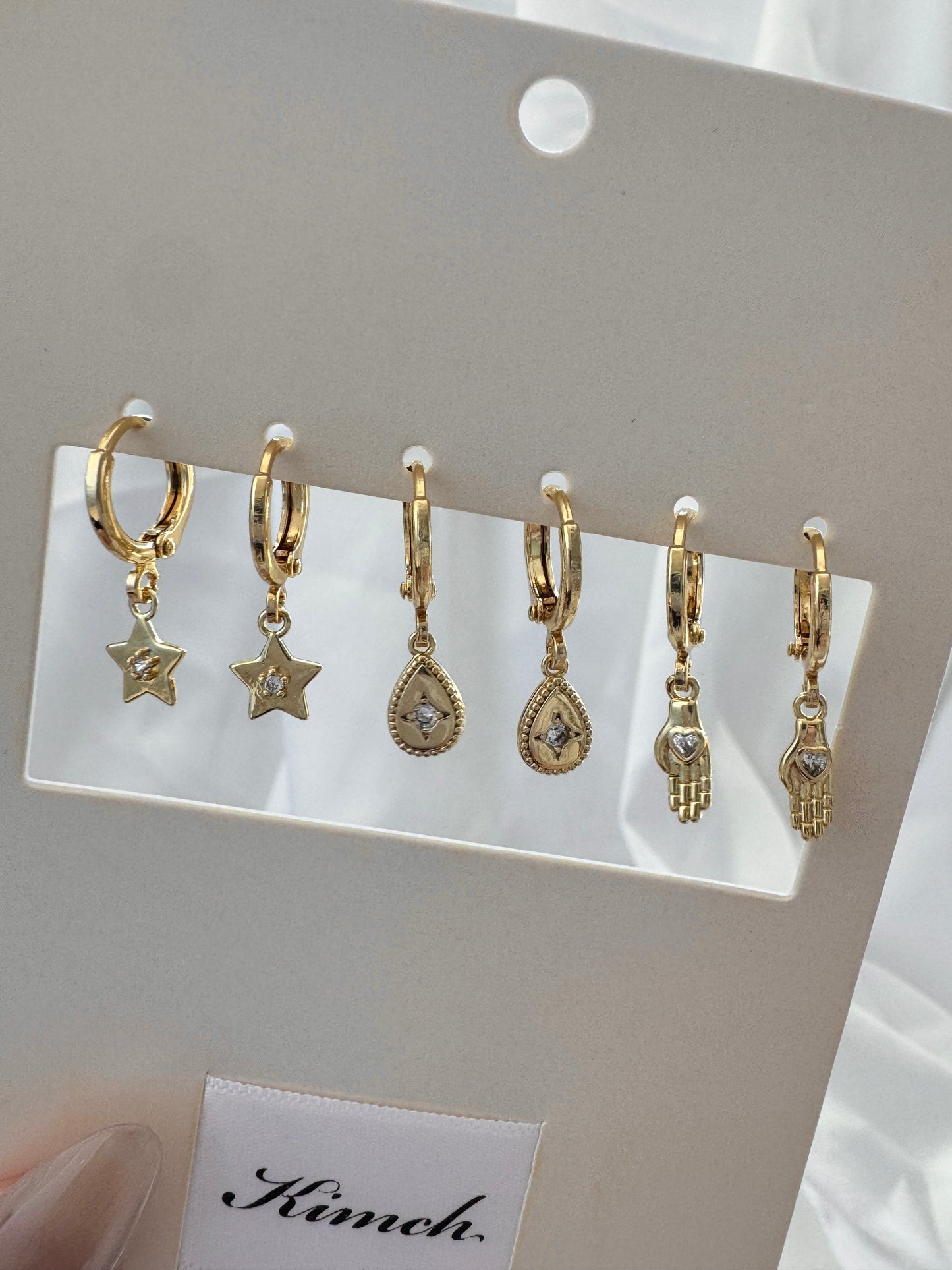 Starry Teardrop Hand Huggie Earrings Set