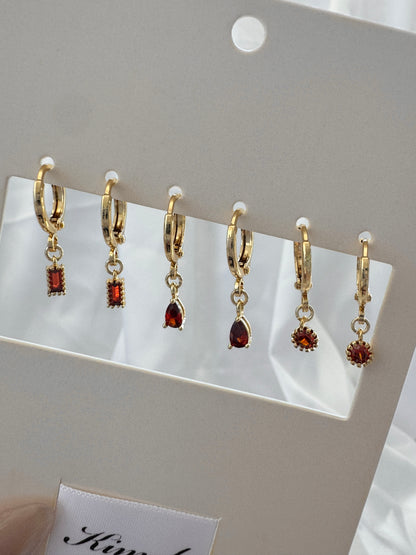 Juliet Amber Jolie Ruby Huggie Earrings Set