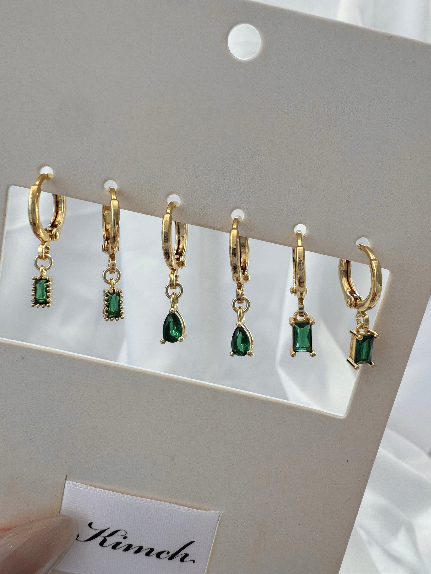 May Esme Zara Emerald Huggie Earrings Set