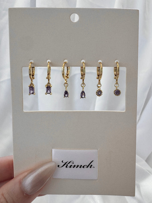 Jasmine Lilac Violette Amethyst Huggie Earrings Set