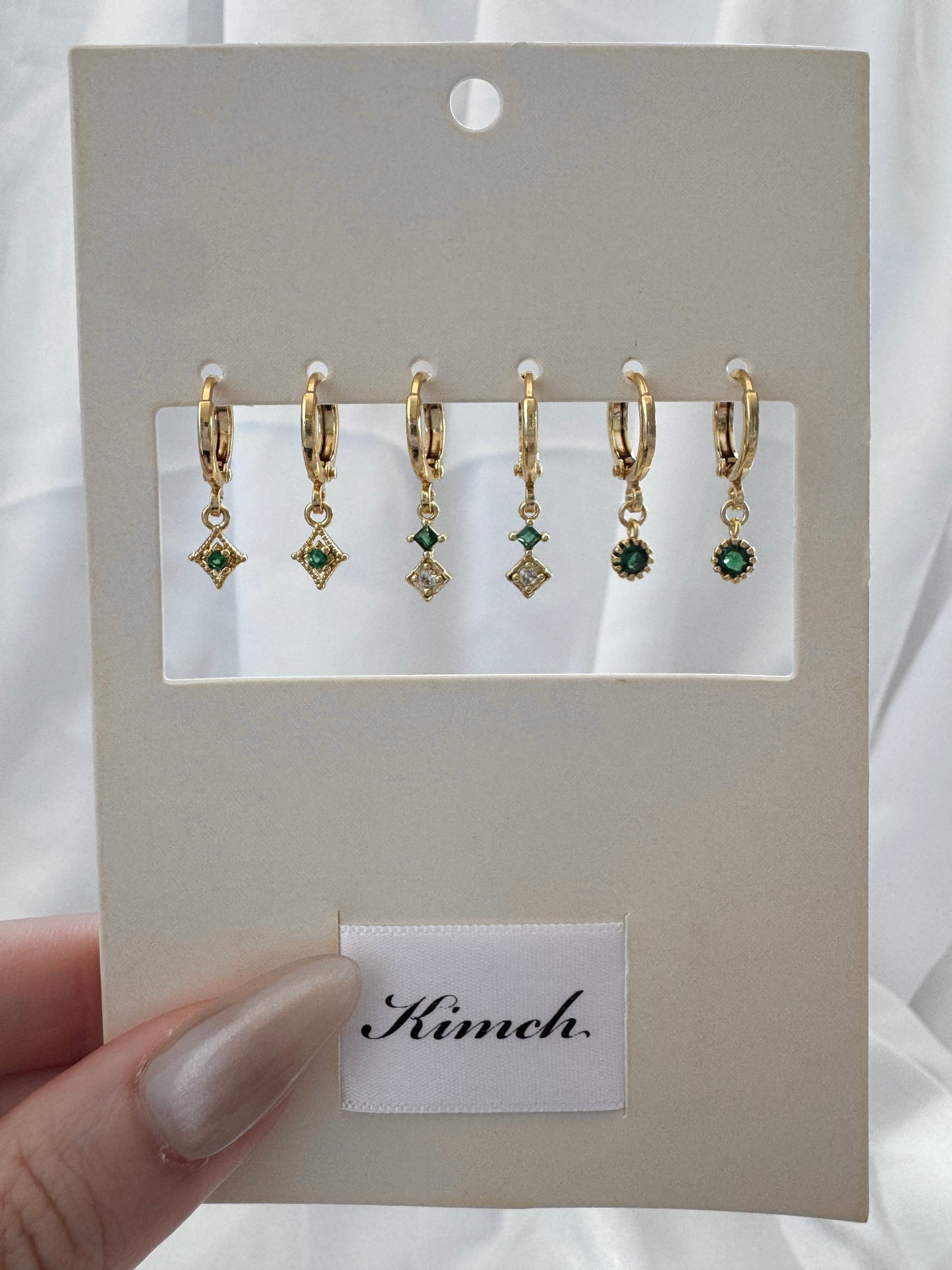 Arwen Hazel Natalia Emerald Huggie Earrings Set