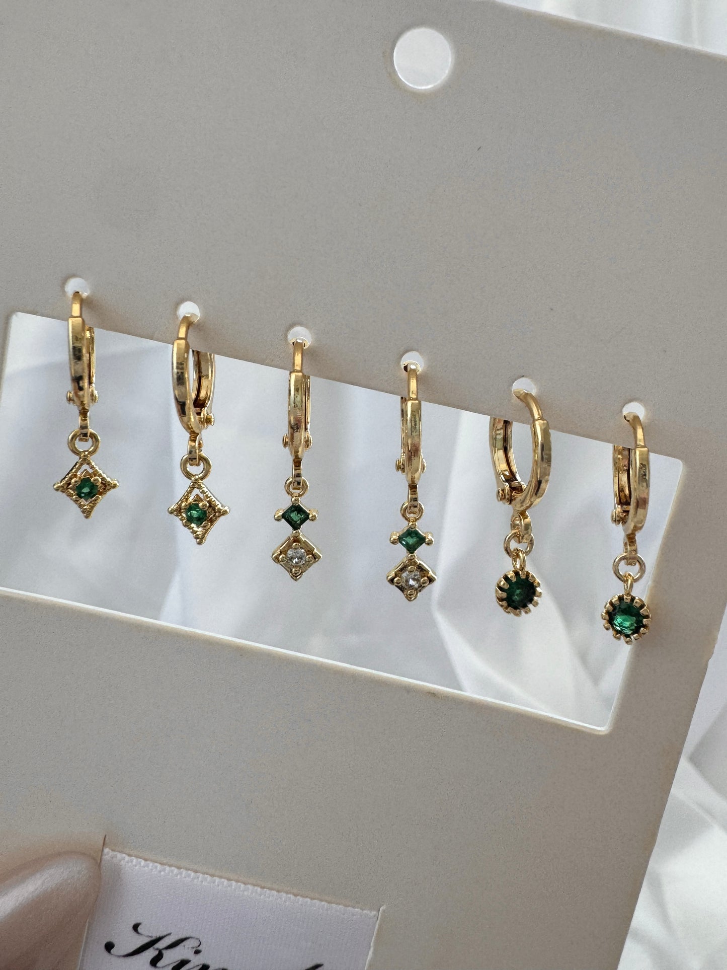 Arwen Hazel Natalia Emerald Huggie Earrings Set