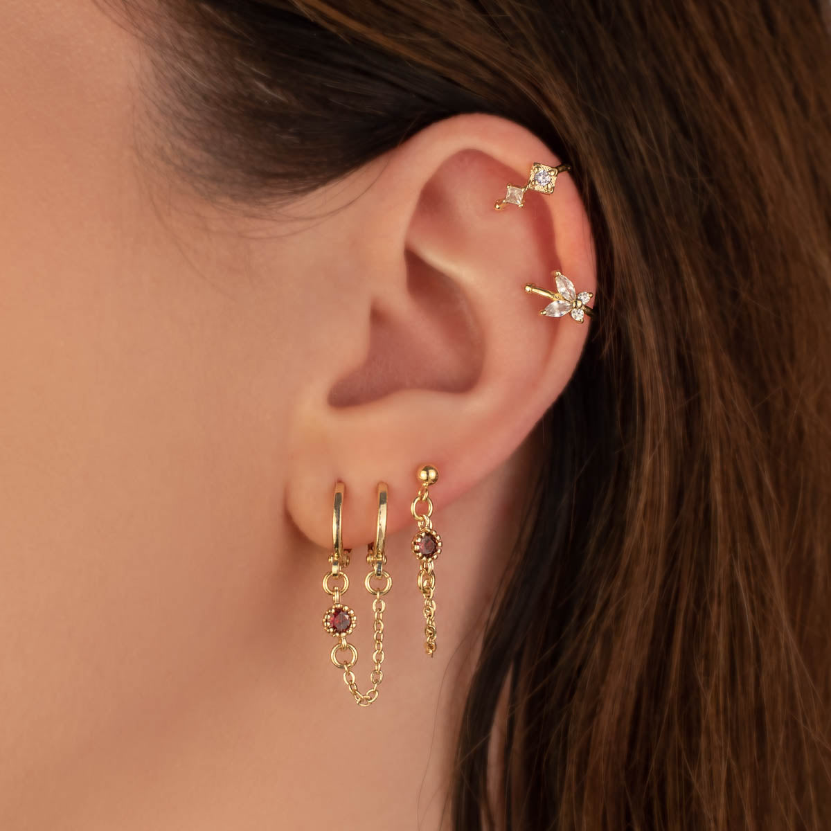 Jolie Red Zircon Chain Studs