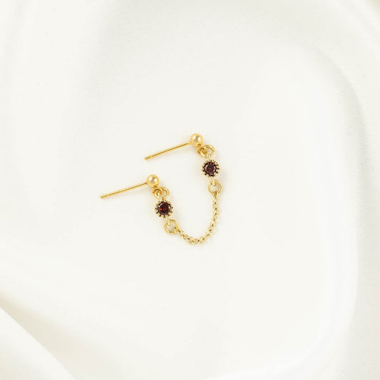 Jolie Red Zircon Double Chain Studs