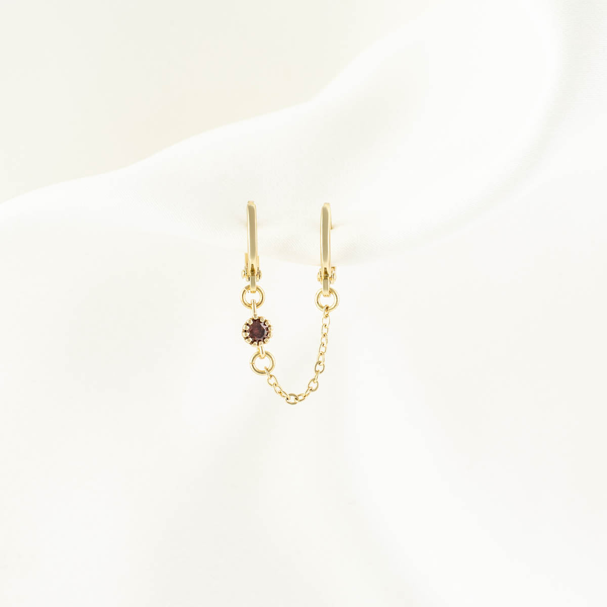 Jolie Red Zircon Huggie Chain Earrings