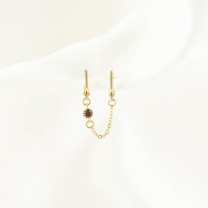 Jolie Red Zircon Huggie Chain Earrings