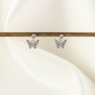 Kimi Butterfly White Zircon Embellished Dangle Studs [PRE-ORDER]