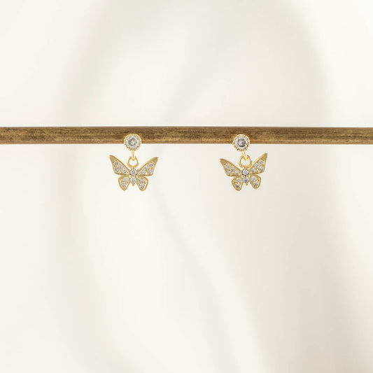 Kimi Butterfly White Zircon Embellished Dangle Studs