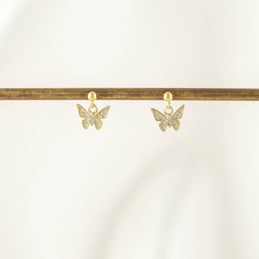 Kimi Butterfly White Zircon Dangle Studs