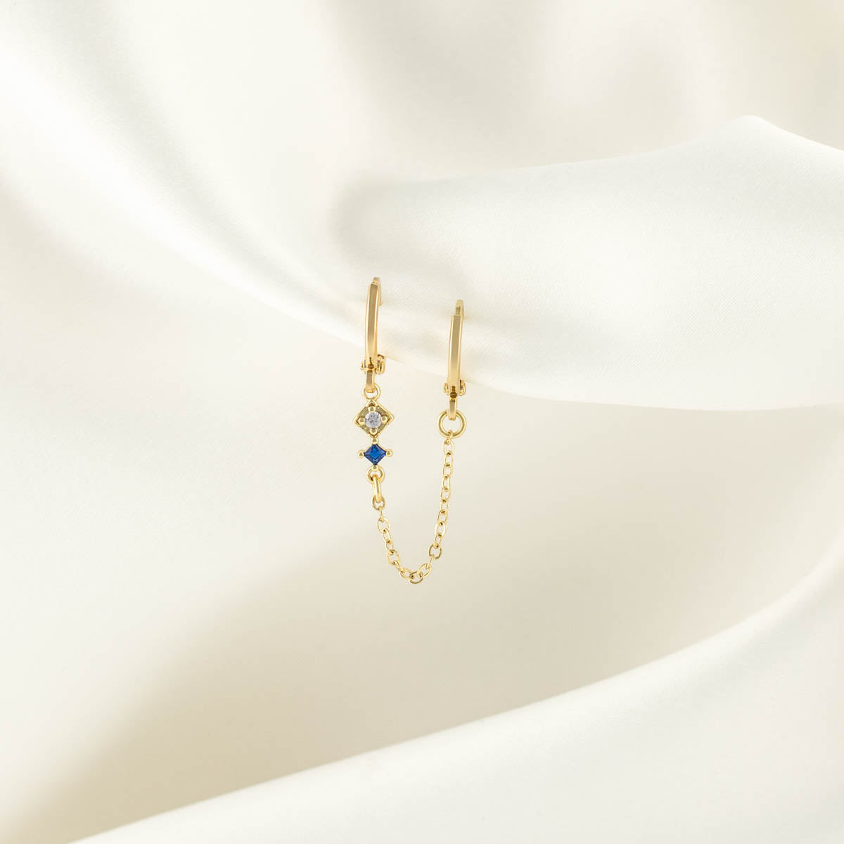 Lana Blue Zircon Huggie Chain Earrings