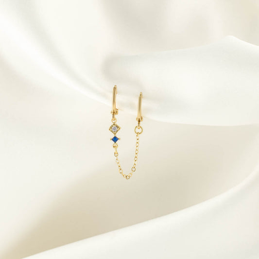 Lana Blue Zircon Huggie Chain Earrings