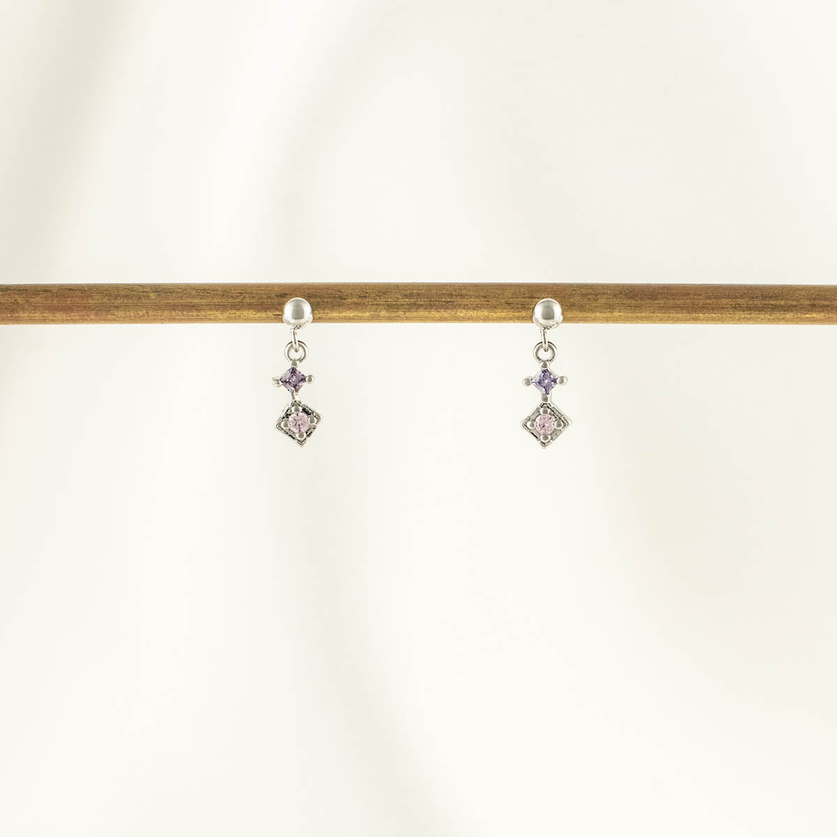 Mabel Pink and Purple Zircon Dangle Studs