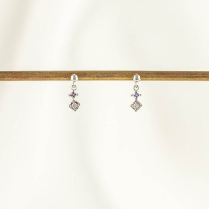 Mabel Pink and Purple Zircon Dangle Studs