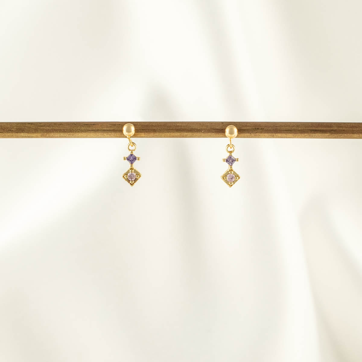 Mabel Pink and Purple Zircon Dangle Studs