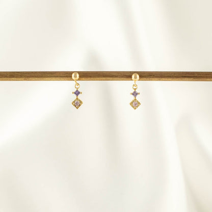 Mabel Pink and Purple Zircon Dangle Studs