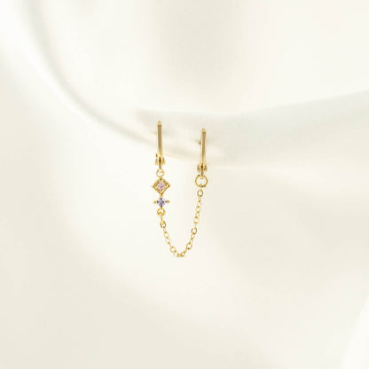 Mabel Pink and Purple Zircon Huggie Chain Earrings