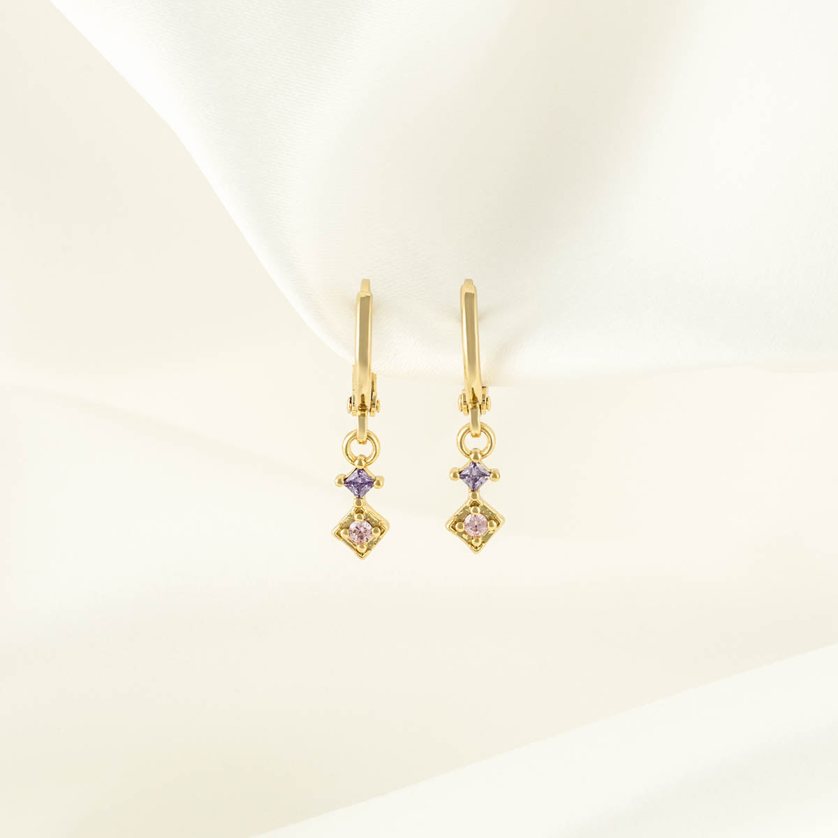 Mabel Pink and Purple Zircon Huggie Earrings