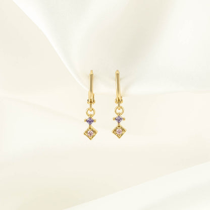 Mabel Pink and Purple Zircon Huggie Earrings