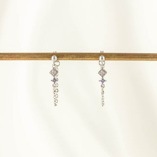 Mabel Pink and Purple Zircon Stud Chain Earrings