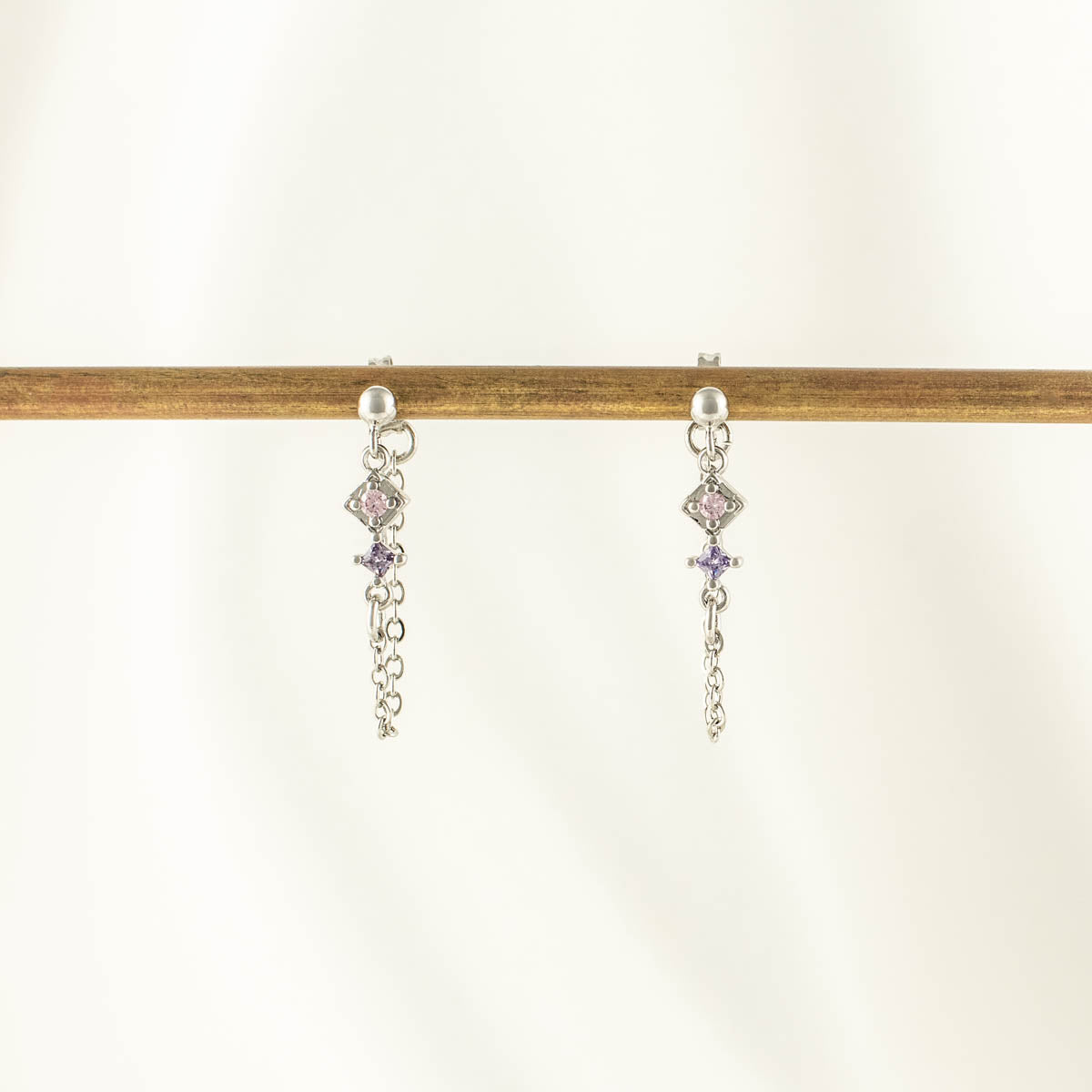 Mabel Pink and Purple Zircon Chain Studs