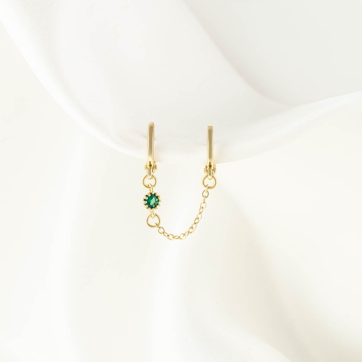 Natalia Green Zircon Huggie Chain Earrings