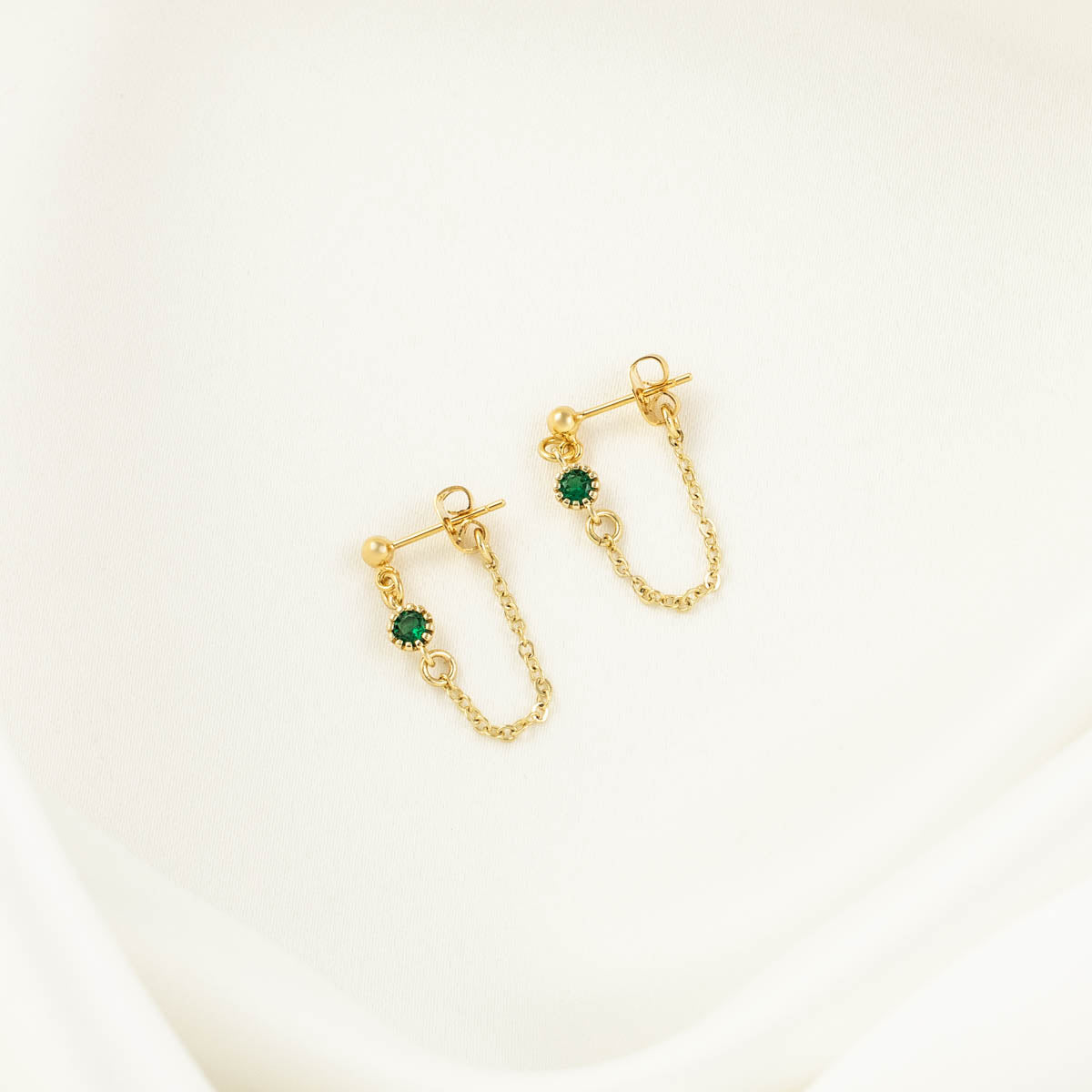Natalia Green Zircon Chain Studs