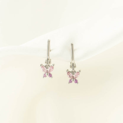 Sallie Pink Zircon Butterfly Huggie Earrings