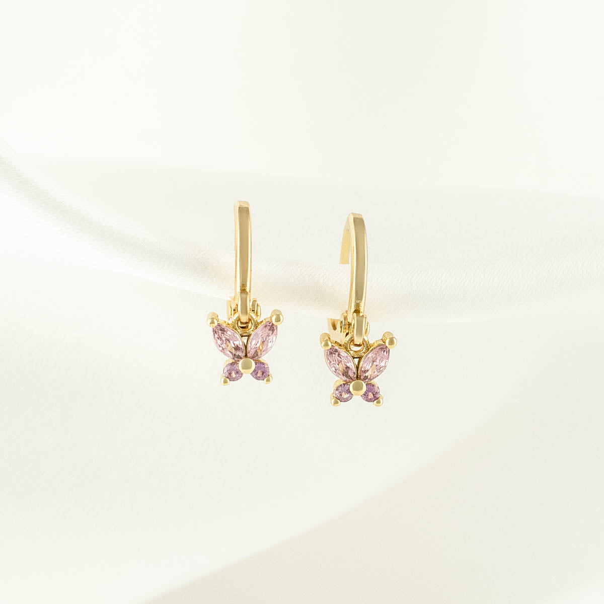 Sallie Pink Zircon Butterfly Huggie Earrings