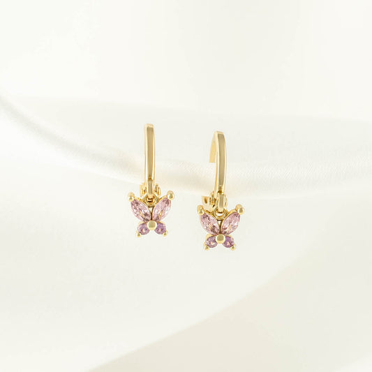 Sallie Pink Zircon Butterfly Huggie Earrings