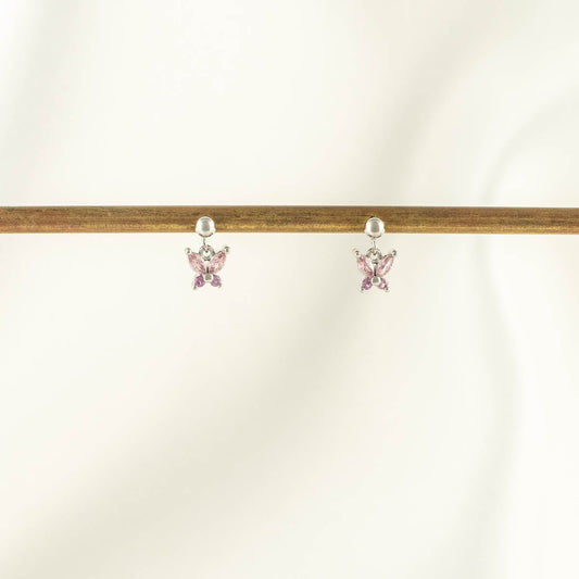 Sallie Pink Zircon Butterfly Dangle Studs