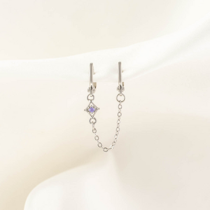 Pandora Amethyst Huggie Chain Earrings