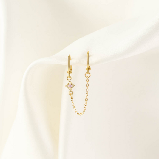 Aurora Tourmaline Huggie Chain Earrings