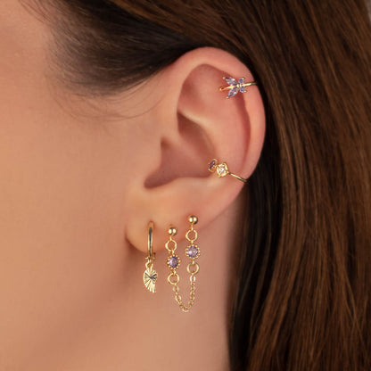 Violette Purple Zircon Double Chain Studs