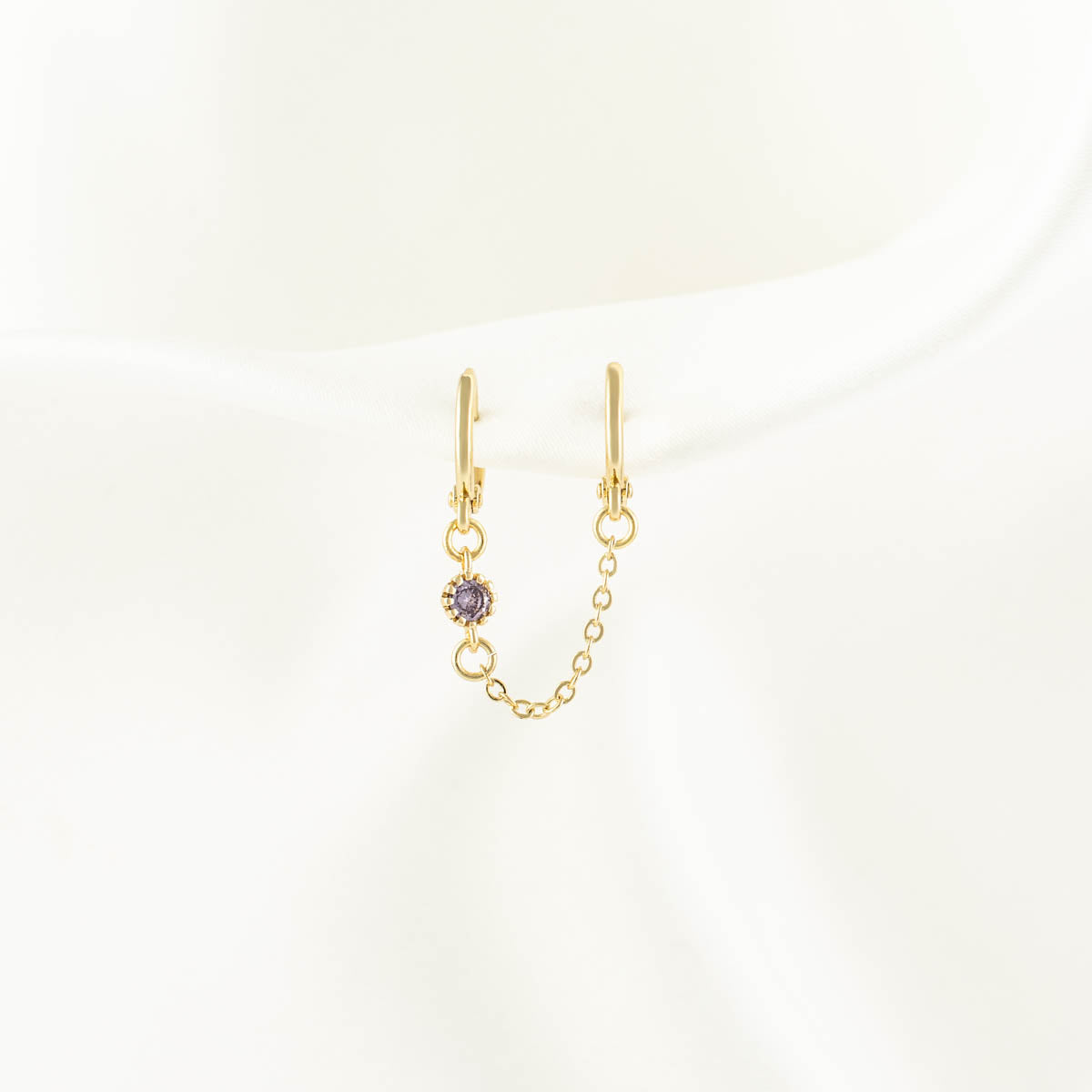 Violette Purple Zircon Huggie Chain Earrings
